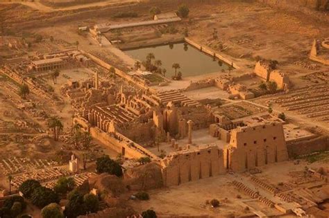 Aerial view of Karnak Temple and Sacred Lake New Kingdom;18th Dynasty ...