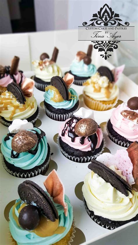 Caramel and chocolate Drip cupcakes with metallic highlights in copper and rose gold, oreo ...