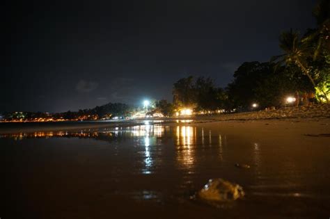 Premium Photo | Night beach with a view of the clubs