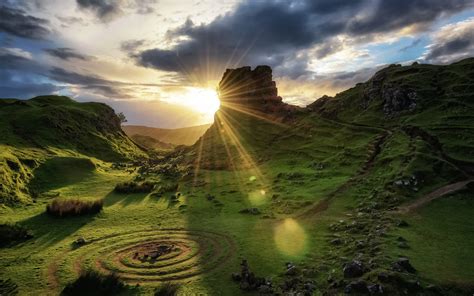 Wallpaper Scotland, Isle of Skye, nature landscape, green, clouds ...