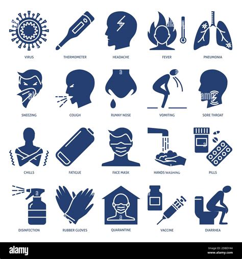 Respiratory disease symptoms icon set in flat style Stock Vector Image ...