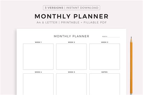 Minimalist Monthly Planner, Monthly Organizer, Month At A Glance By ...