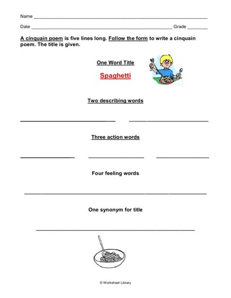 Cinquain poem Worksheet for 2nd - 5th Grade | Lesson Planet