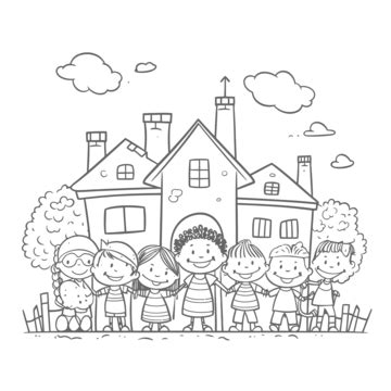 Children And Family Coloring Page Outline Sketch Drawing Vector, Wing Drawing, Ring Drawing ...