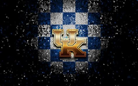 Download wallpapers Kentucky Wildcats, glitter logo, NCAA, blue white checkered background, USA ...
