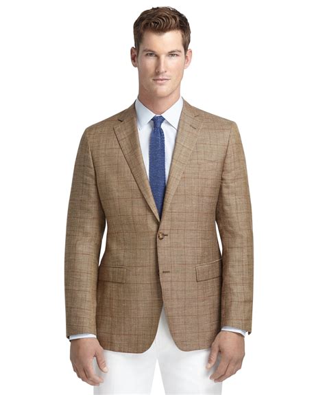 Brooks brothers Fitzgerald Fit Tan Plaid With Rust Windowpane Sport Coat in Brown for Men | Lyst