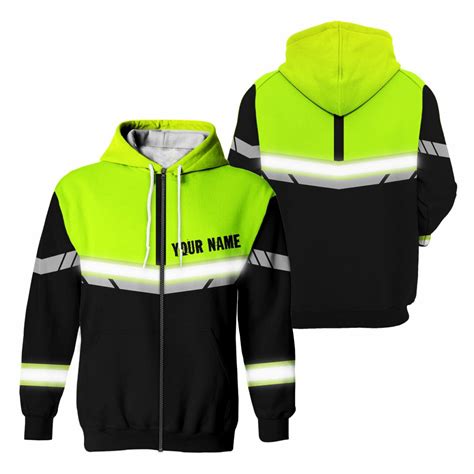 High Visibility Zip Hoodie Reflective Moto Custom Name Safety Workwear