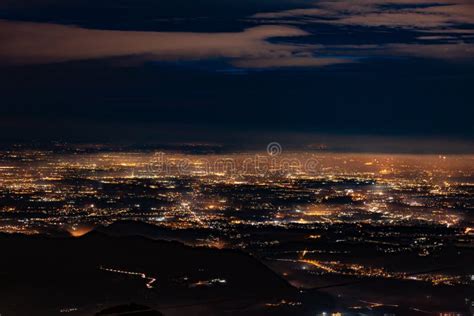 Top View from a Mountain at Night Stock Image - Image of city, lights ...