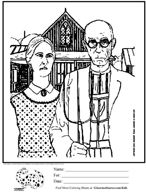 Printable American Gothic Coloring Page