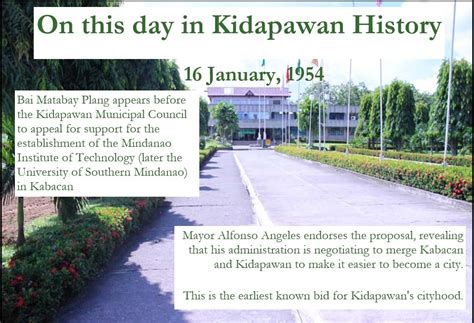 On this day in Kidapawan history, the earliest known attempt at Kidapawan Cityhood was ...