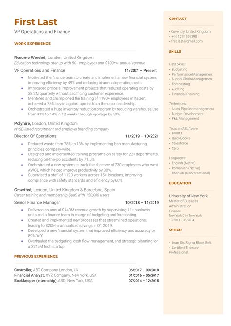 Senior Vice President Finance Resume Example for 2023 | Resume Worded