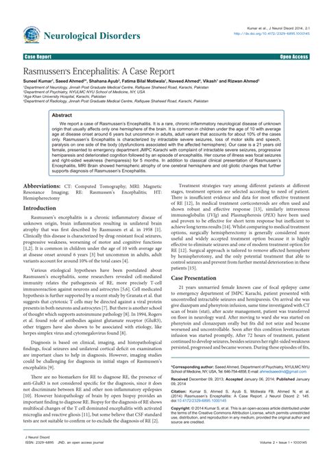 (PDF) Rasmussen's Encephalitis: A Case Report