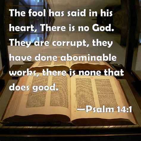 Psalm 14:1 The fool has said in his heart, There is no God. They are corrupt, they have done ...