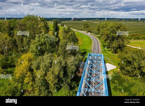 Bridge over Pilica river aerial view Stock Photo - Alamy