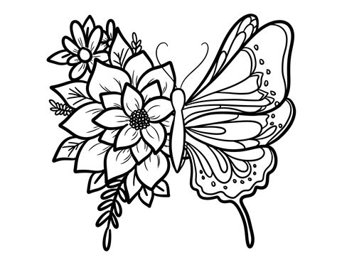 Butterflies On Flower Coloring Pages Coloring Pages