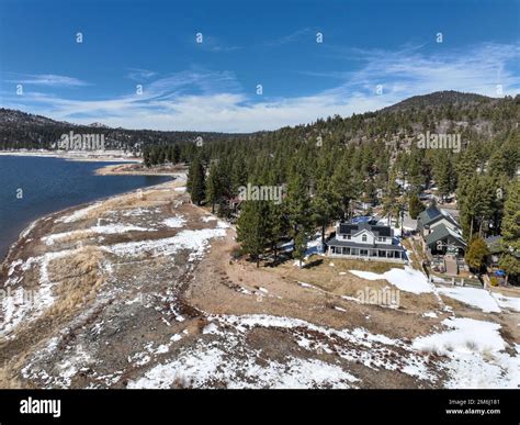 Aerial view of Big Bear Lake during winter season, San Bernardino ...