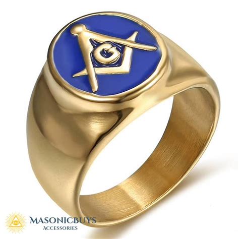 Gold Vintage Blue Lodge Masonic Ring With Blue Enamel | MasonicBuys