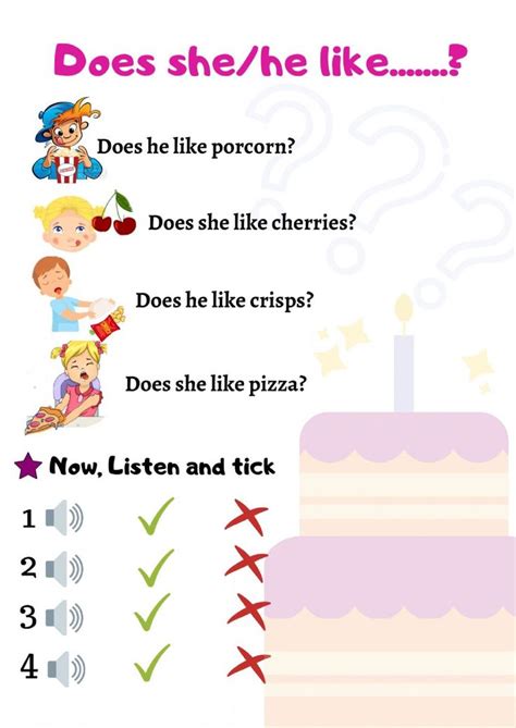 Does he-she like...? - Interactive worksheet | Worksheets, Worksheets for kids, She likes