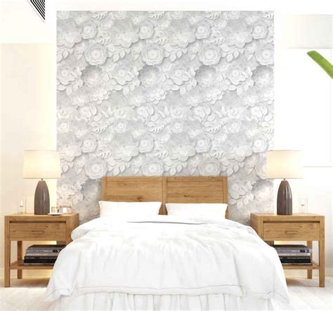 3D white flowers Wallpaper - TenStickers