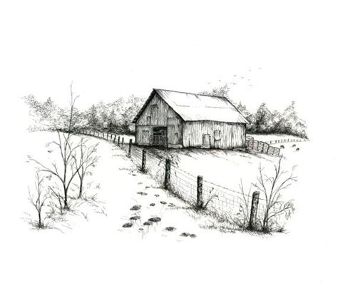 Single Note Card - "Jack's Old Barn" - 5" x 8 1/2" | Landscape pencil ...