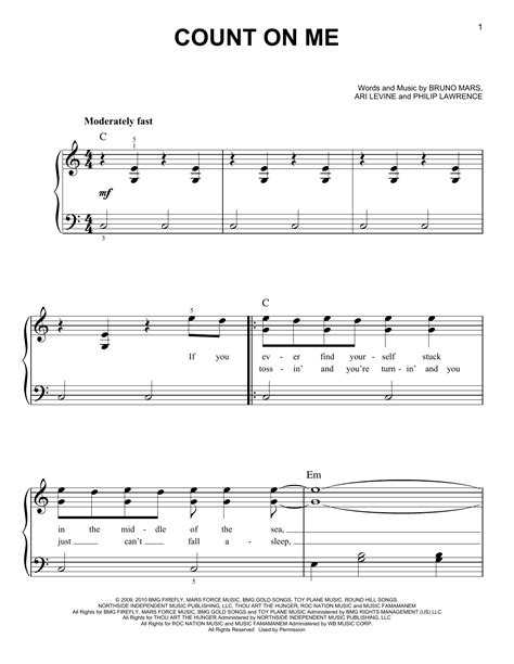 Count On Me sheet music by Bruno Mars (Easy Piano – 80466)