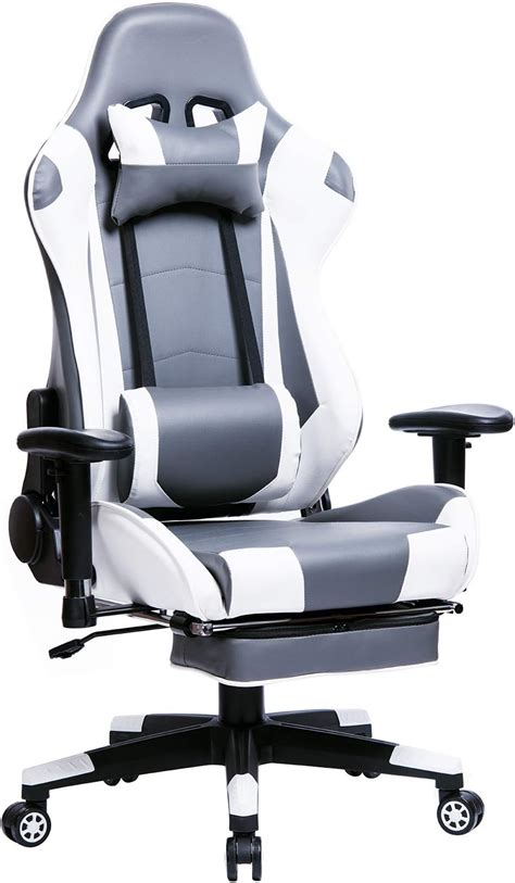 WOLTU Racing Chair Gaming Chair Grey+White Swivel Computer Desk Chair Office Chair Faux Leather ...