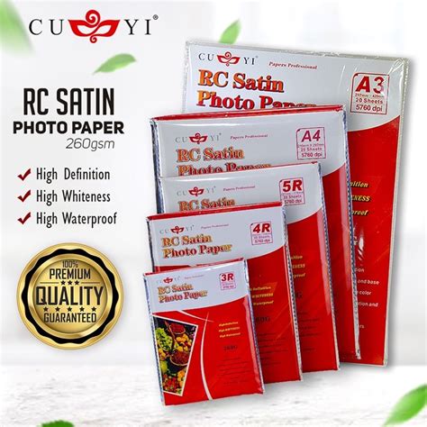 CUYI RC Satin Photo Paper 260gsm Resin Coated Inkjet Photo Paper 3R | 4R | 5R | A4 Size ...