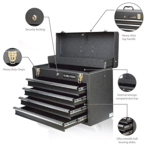 US Pro Tools Metal Steel Single Tool Box storage - TOOL CHEST 4 DRAWERS ...