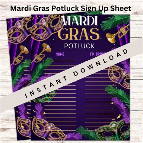 Mardi Gras Potluck Sign up Sheet, Holiday Potluck Sheet, Church Potluck ...