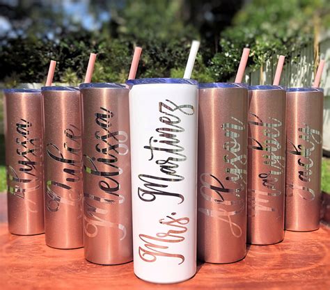 Rose Gold Skinny Tumbler With Straw Personalized Tumbler | Etsy ...