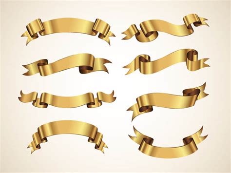 Golden Decorative Vector Ribbons Set - Free Vector Site | Download Free ...