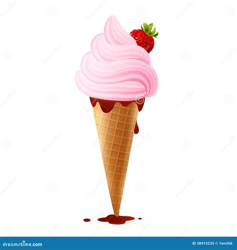 Soft Strawberry Ice-cream In Cone With Chocolate Stock Vector - Image: 38915235