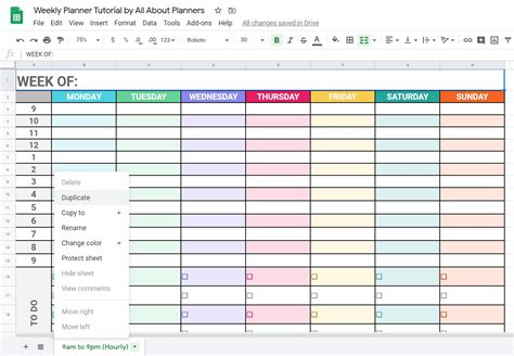 Google Sheets Weekly Planner Template