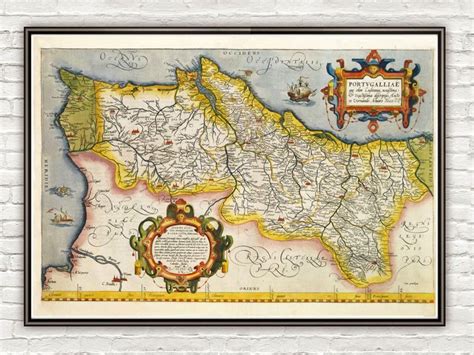 Old Map of Portugal 1592, Mapa de Portugal, Portuguese map - product ...