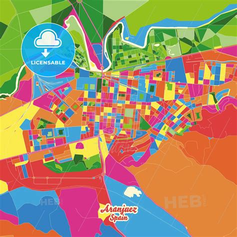 Aranjuez, Madrid, Spain city map with crazy colors between red, blue and yellow for urban and ...