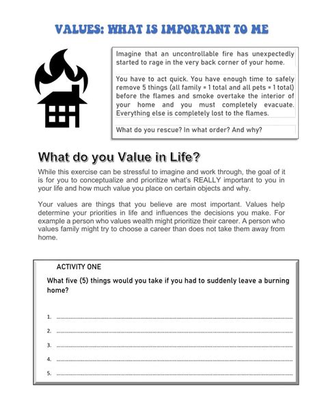 Core Values worksheet