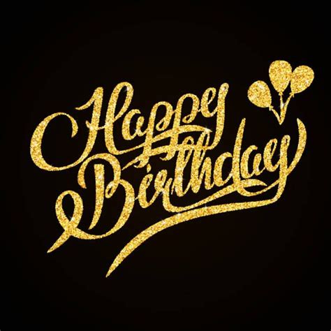 Happy Birthday - gold glitter hand lettering on black background ...