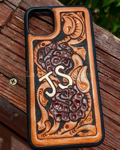 Custom tooled leather rose phone case | Etsy