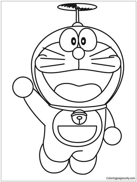 Flying Doraemon Coloring Page - Free Printable Coloring Pages