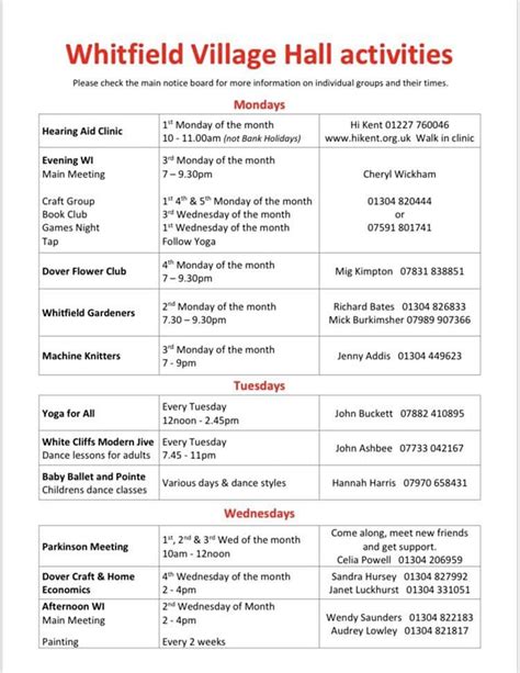 Whitfield Village Hall Activities | Whitfield Parish Council