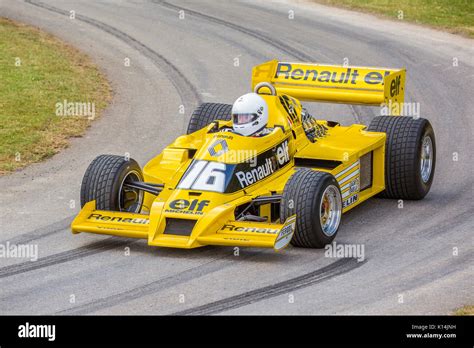 1977 Renault RS01 F1 car with driver Rene Arnoux at the 2017 Goodwood Festival of Speed, Sussex ...