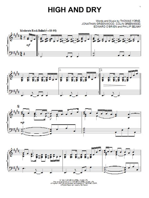 Radiohead "High And Dry" Sheet Music Notes, Chords | Piano Download ...