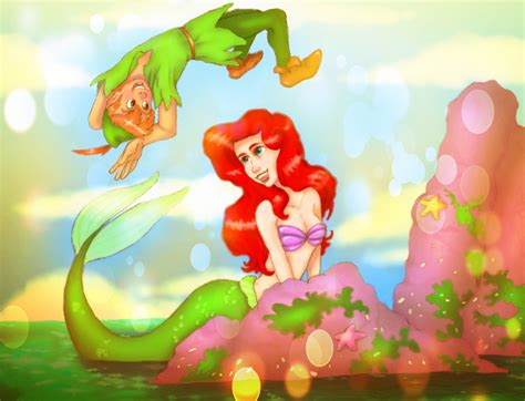 Ariel and Peter Pan - Coloured by TheNamelessDoll on DeviantArt