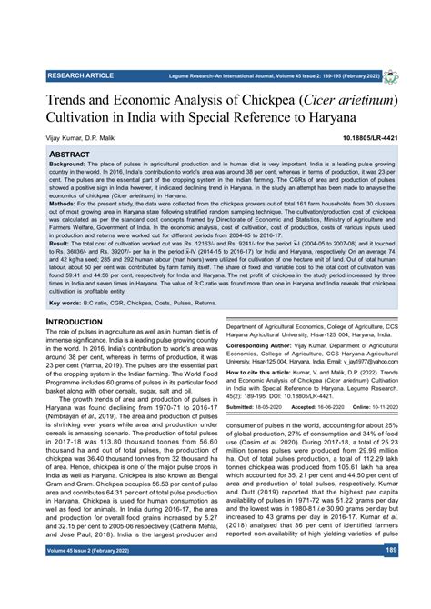 (PDF) Trends and Economic Analysis of Chickpea (Cicer arietinum) Cultivation in India with ...