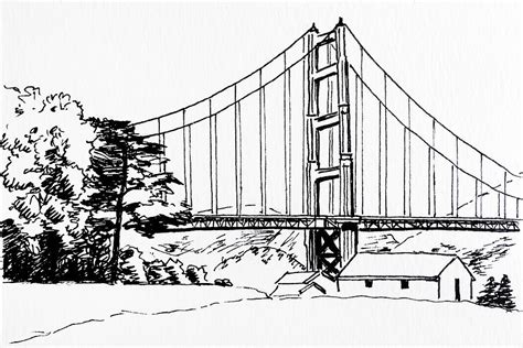 Golden Gate Bridge black-n-white Drawing by Masha Batkova