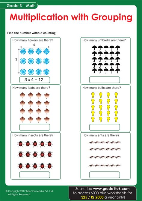 Grade 3 Multiplication by Grouping Worksheets | Grade1to6.com