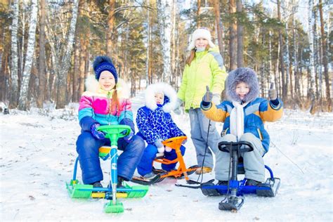 Kids Playing Outside in Winter Stock Photo - Image of cheerful, leisure ...