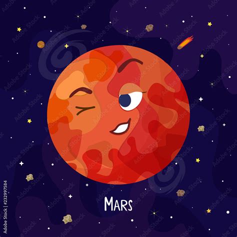 Cute cartoon Mars planet character. Space vector illustration Stock ...