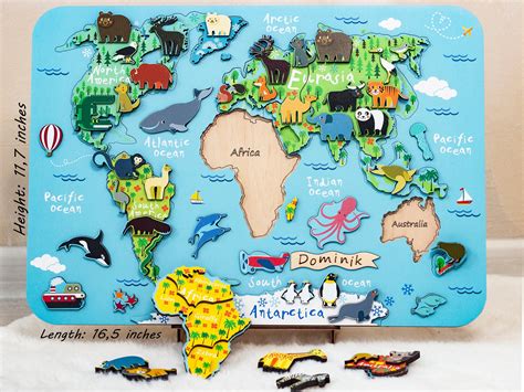 Wooden Kids Puzzle World Map Puzzle Montessori Toys | Etsy