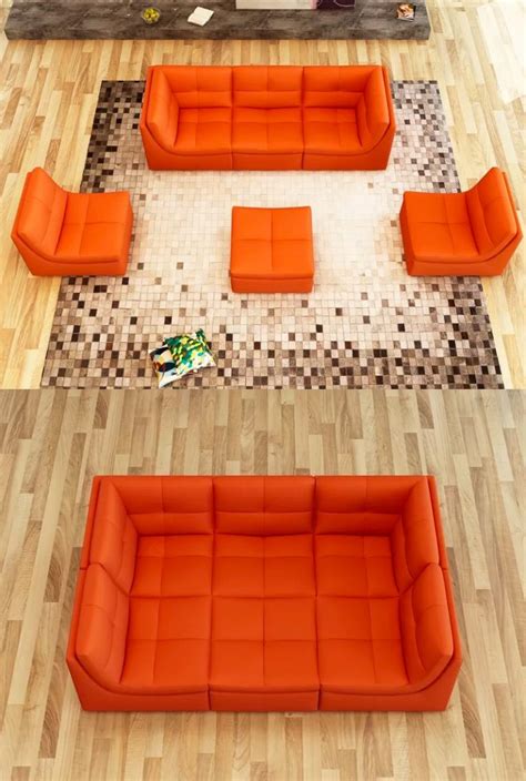 Orange Faux Leather Sofa | Interior Design Ideas